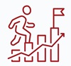 Man walking up bar chart to flag - red icon