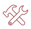 Crisscross hammer and wrench - red icon