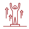 red icon: man with arms raised and three upward pointing arrows around him