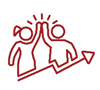 red icon: two figures high fiving with upward trending arrow beneath them