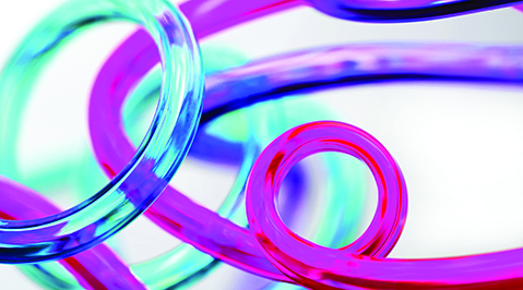 Pink, purple, and blue spiral tubes